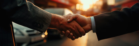 Business people shaking hands, finishing up a meeting. Concept of partnership.の素材