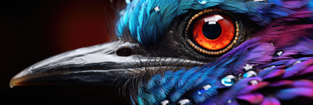 Close up of the eye of a colorful bird with bright feathers.の素材