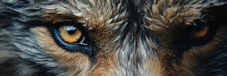 Close-up of the eyes of a fox with yellow eyes.の素材