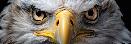 Close-up portrait of an American bald eagle on a black backgroundの素材