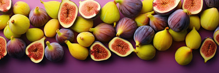 Fresh figs on a purple background. Food background. Top view.の素材