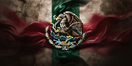 Mexico smoke flag, United Mexican States of America flag on grunge backgroundの素材