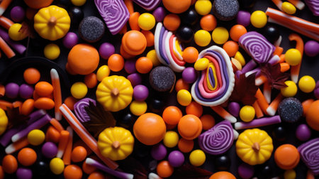 Colorful candies background. Top view of assorted colorful candies.の素材