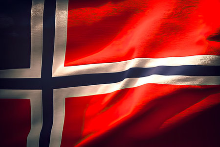 Flag of Norway waving in the wind.の素材