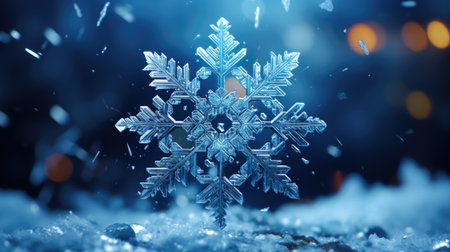 Snowflake on snow background. Christmas and New Year concept. 3D Renderingの素材