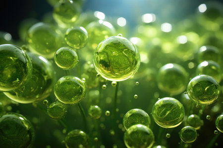 Close up of water drops on green grass. Nature abstract background.の素材