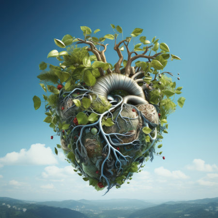 Heart shaped tree in the mountains.の素材