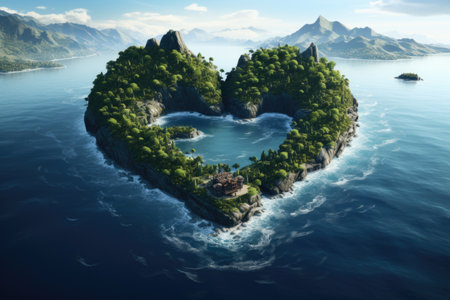 Heart shaped island in the sea.の素材