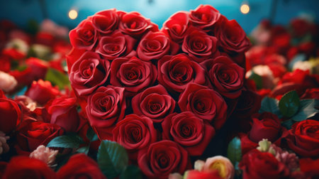 Red roses in heart shape for valentine's day background.の素材