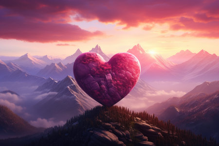 Heart in the mountains. Valentine's day concept.の素材