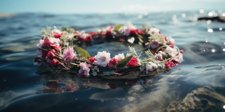 Wedding wreath on the surface of the water in the lakeの素材