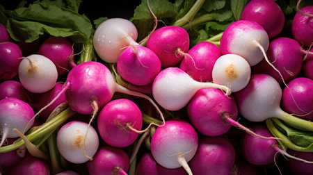 Radish in the market. Fresh garden radish. Healthy food.の素材