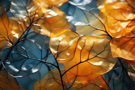 Nature's Stained Glass: Abstract Wallpaper Featuring Translucent Autumn Leaves.の素材