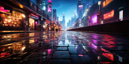Vibrant City Lights: Abstract Wallpaper Featuring Urban Neon Reflections.の素材