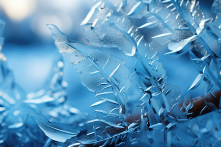 "Frost-Kissed Glass Art: Witness the enchanting dance of delicate frost patterns, creating intricate and frosty abstract designs for your desktop wallpaper.の素材
