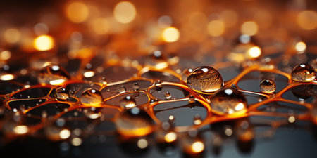 Web of Morning Dew: A mesmerizing abstract formed by rain-soaked spiderwebs glistening in the morning light, perfect for your desktop wallpaper.の素材