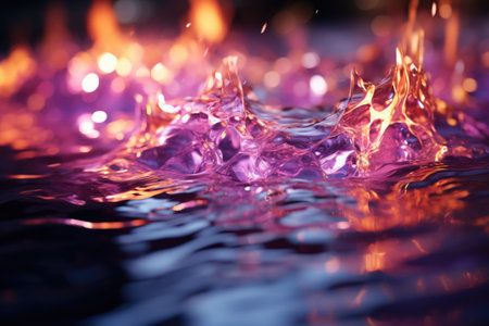 Neon Water Symphony: A dynamic and mesmerizing abstract featuring neon lights reflected on water's surface for your desktop wallpaper.の素材