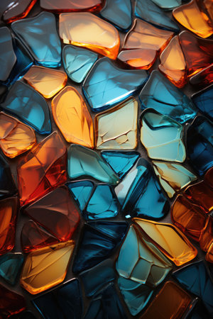 Mosaic of Broken Glass: Witness the mesmerizing beauty of sharp and fragmented glass shards arranged to form an abstract background for your desktop.の素材