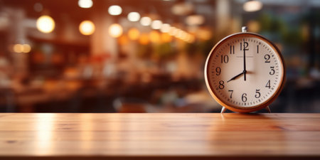 A minimalistic wooden counter setting the stage for a softly blurred high-tech office space, resulting in a peaceful and inviting atmosphere.の素材
