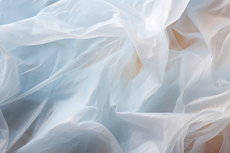 Crinkled Plastic Close-up: A detailed shot highlighting the fine, textured patterns in a translucent plastic sheet.の素材