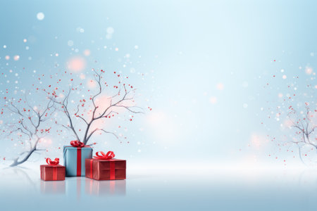 Gift box with tree and snow background. 3d rendering.の素材