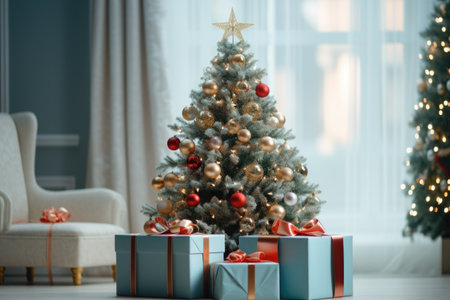 Christmas tree with gifts in the living room.の素材