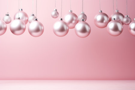 Christmas baubles on a pink background.の素材