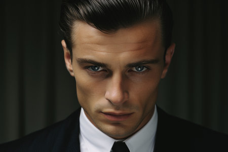 Close-up portrait of a handsome young man in a suit.の素材