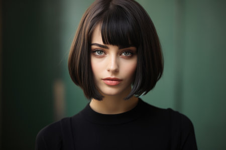 Portrait of a beautiful young brunette woman with short hair.の素材