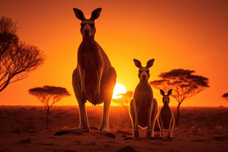 Kangaroos at sunset in the Kalahari desert, South Africaの素材