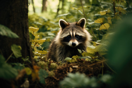 Portrait of a raccoon in the forest. Selective focus.の素材