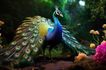 Beautiful peacock with colorful feathers in the park, Thailand.の素材