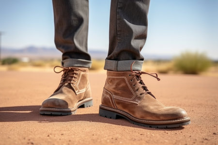 Close-up of a man standing in the desert on a sunny dayの素材