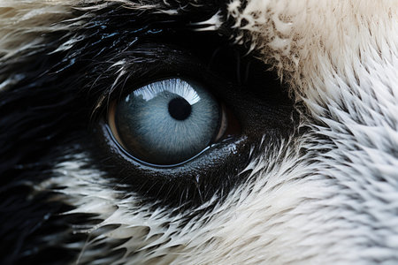 Close-up of a black and white panda's eye.の素材