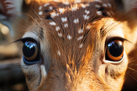 Close up of a fawn's eye in the zoo. Selective focus.の素材