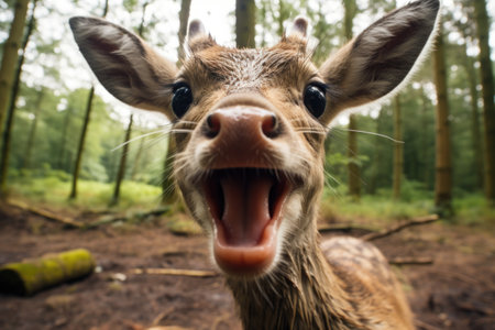Funny deer in the forest. Close-up. Shallow depth of field.の素材