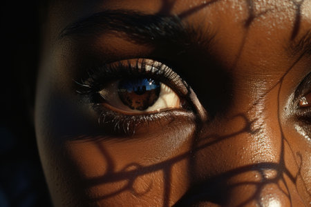 Close-up of a beautiful African American woman's eyesの素材