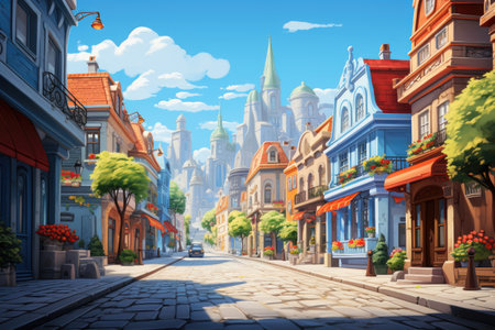 Street in the center of the old city. Illustration in digital painting style.の素材