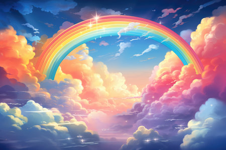 Rainbow in the sky with clouds.の素材