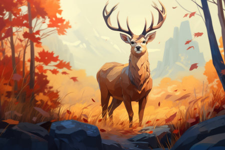 cartoon scene with wild deer in the forest - illustration for childrenの素材