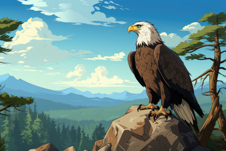 Bald Eagle on a rock in the mountains.の素材