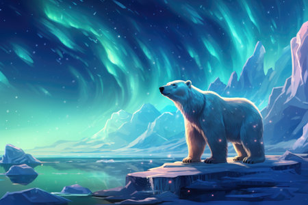 Polar bear on the background of the night sky.の素材