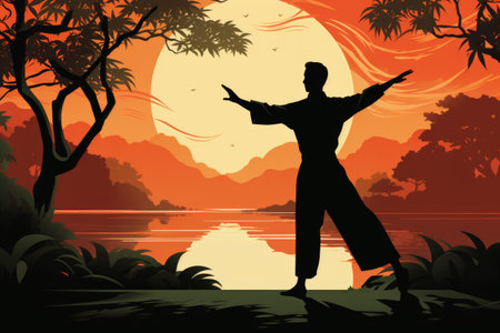 Silhouette of a man in the nature.の素材