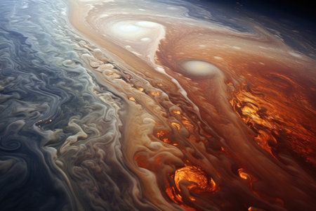 Fantastic abstract image of the planet Mars in the atmosphere.の素材