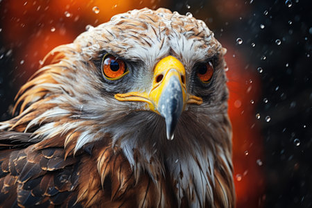 Portrait of a beautiful bird of prey in the rain. Wildlife scene.の素材