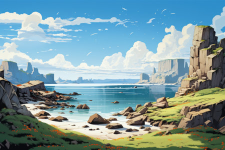 fantasy alien planet. mountain and lake.の素材