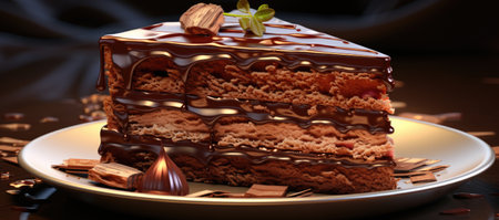 A decadent and luxurious portion of dark chocolate cakeの素材