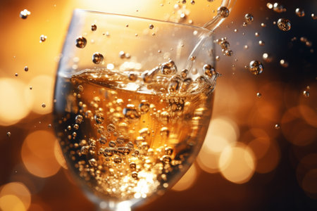 A detailed shot highlighting the delicate bubbles in a flute of effervescent champagneの素材
