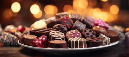 An assortment of chocolates presented on a platterの素材