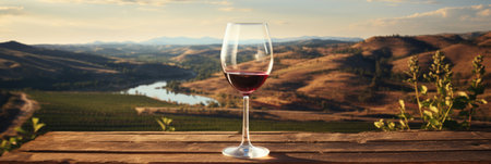 Wine showcased against a beautiful landscapeの素材